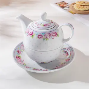 Juego de té de lujo con tetera de porcelana, cerámica nórdica, estilo europeo, estampado de flores, una persona