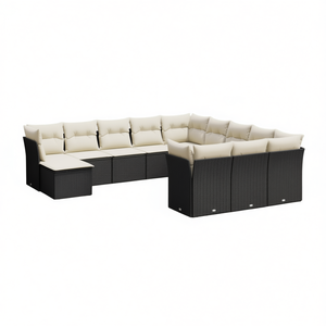 Conjunto de sofá de jardín de ratán blanco crema y negro con cojines, 10 plazas, muebles de exterior, diseño contemporáneo - Product Image 1