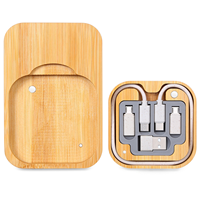 Chargeur sans fil en bambou écologique 6 en 1, boîte de rangement pour câbles de charge multiples, logo personnalisé gravé au laser, cadeau promotionnel