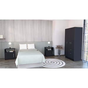 Set Camera da Letto Nero con Armadio Cartagena e 2 Comodini Omaha - Product Image 1