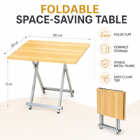 Table à manger pliante carrée portable de 80 cm avec plateau en imitation bois et structure en métal