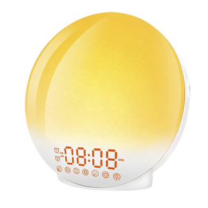 Réveil avec lumière d'aube, lampe de chevet colorée, veilleuse coucher de soleil, radio FM et horloge - Product Image 1
