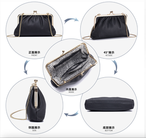 Sac Ando en cuir de vachette véritable avec fermoir Kiss Lock, sac bandoulière plissé à chaîne, pochette de soirée pour femme - Product Image 4