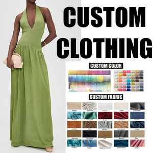 Robe longue d'été en tissu métallisé avec détails brodés, dos nu, col licou, taille basse, couleur unie, idéale pour les soirées et les clubs - Product Image 1