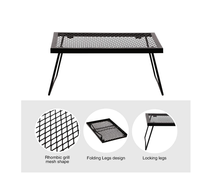 Barbecue de camping portable pliable noir en acier émaillé avec chariot, dispositif de sécurité flamme et hauteur réglable facilement