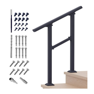 Oniya <span class=keywords><strong>Kit</strong></span> de main courante en <span class=keywords><strong>fer</strong></span> <span class=keywords><strong>forgé</strong></span> noir 2 étapes main courante extérieure pour les marches d'escalier - Product Image 1