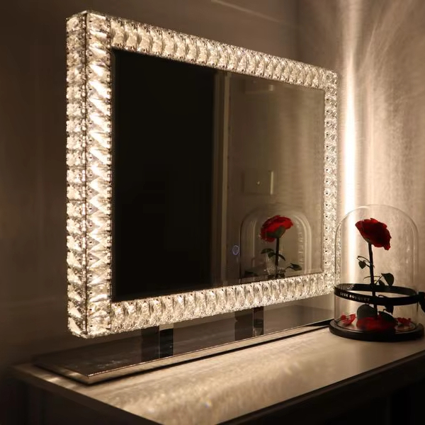 Luxury Art Deco LED Vanity Mirror Crystal Mirror with Diamond for Bathroom Makeup for Birthday or Wedding