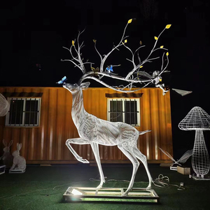 Statua di Cervo 3D in Metallo a Grandezza Naturale per Decorazione Giardino Esterno, Grande Scultura di Cervo in Acciaio Inossidabile con Illuminazione - Product Image 6