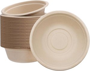 Bol à salade écologique jetable biodégradable compostable en pulpe de bagasse de canne à sucre 16OZ - Utilisation pour les fêtes, imperméable et résistant à l'huile - Product Image 1