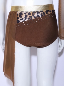 Traje de Danza Lírica para Niñas, Dos Piezas, Top Corto Halter con Espalda con Abertura, Estampado de Leopardo, para Competencia y Actuación, Personalizado - Product Image 5