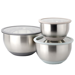 Cuencos para mezclar ensaladas personalizados, juego de cocina para el hogar, ensalada para hornear, cuenco para mezclar de acero inoxidable de 16/20/24cm con tapa transparente - Product Image 1