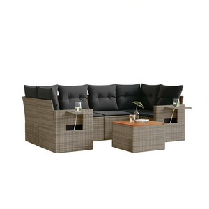 Ensemble de canapés de jardin en rotin moderne 6 places, mobilier d'extérieur résistant aux intempéries, design contemporain, coussins gris foncé - Product Image 1