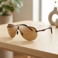Lunettes de soleil ovales élégantes sans monture en métal polarisées avec verres TAC marron anti-reflets, logo personnalisé, pour hommes, route, extérieur