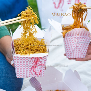 Caja para llevar de papel Kraft desechable ecológica personalizada con asa Durable de primera calidad para ensalada y fideos - Product Image 3