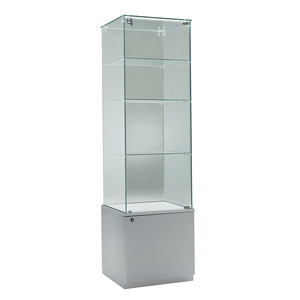 Vitrine moderne en verre 53x46x180cm, base gris clair avec porte à charnières verrouillable et trois étagères pour l'exposition - Product Image 1