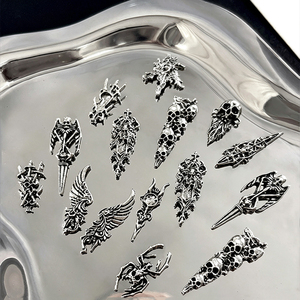 10 pièces de breloques pour ongles en métal <span class=keywords><strong>Halloween</strong></span>, style gothique sombre, en alliage d'argent antique, crâne, aile d'araignée, croix, décorations pour nail art, pour <span class=keywords><strong>manucure</strong></span> DIY - Product Image 2