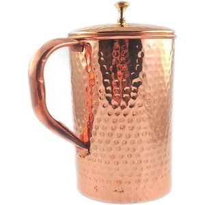 PARIJAT Handicrafts 7-Piece Set Hammered Copper Jug Pitcher 6 Glass Tumblers for Water Serving for Restaurant <b>Drink</b> <b>Dispensers</b> - Product Image 2