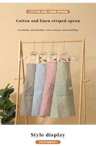 Thiết Kế Mới Tùy Chỉnh Cotton Linen Nhà Bếp Máy Chủ Tạp Dề Bib Nấu Ăn In Tùy Chỉnh Thêu Biểu Tượng Đầu Bếp Sọc Tạp Dề - Product Image 3