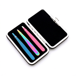 Ensemble de pinces à sourcils en acier inoxydable, pointe pointue, style moderne durable avec étui - Product Image 1