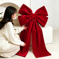 Grand nœud en velours rouge à double boucle, ornement de Noël, accessoire photo pour toile de fond de mariage, décoration d'ambiance festive