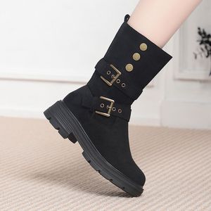 Botas Femininas <span class=keywords><strong>para</strong></span> Outono e Inverno Botas Western de Forro de Lã com Solado Grosso Botas Quentes de Alta Qualidade - Product Image 4