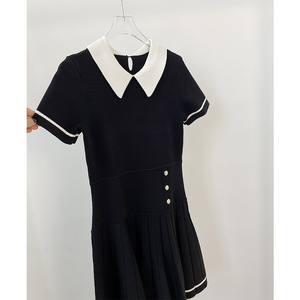 Vestiti donna elegante plissettato manica corta maglia nera moda francese per <span class=keywords><strong>giovani</strong></span> donne vestono abiti da festa in ufficio - Product Image 5