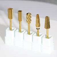 Brocas para Uñas, 5x Brocas Cilíndricas de Punta Redonda, Broca Afilada de Carburo Dorado, Fresa Eléctrica XXC, Broca Grande para Uñas