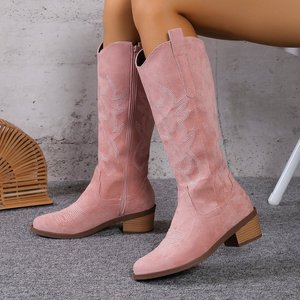 Bottes de cow-boy occidentales classiques en cuir pour femmes 2025, design brodé de rodéo, mi-mollet, confortables, bottes de luxe de créateur - Product Image 5