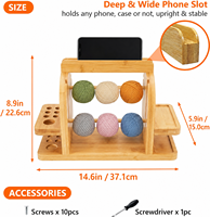 Support de pelotes de fil en bambou avec support de téléphone, organisateur double barre pour fournitures de tricot et rangement pour atelier de loisirs créatifs