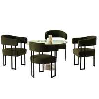 Fauteuils de cuisine verts modernes du milieu du siècle chaises de salle à manger baril Surface en polaire Teddy chaises de salon incurvées à l'arrière