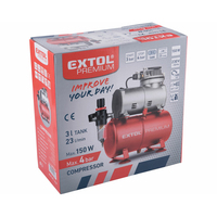 8895301 EXTOL 1/4" 1/8" Einstellbarer Druckluft-Airbrush-Kompressor mit Lufttank und Kondensat- und Schmutzabscheider