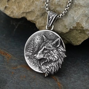 Collar con colgante de cabeza de lobo yunnique, joyería de moda para hombre de acero inoxidable, regalo con diseño de animales, estilo nórdico - Product Image 3
