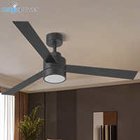 Ventilateur de plafond moderne décoratif noir de 52 pouces avec lumière, moteur DC, télécommande et économie d'énergie – Vente en gros à chaud
