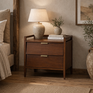<b>Rustic</b> Mid Century Wooden Nightstand With 2 Drawers, Modern <b>Bedside</b> <b>Table</b> For Bedroom, Home Furniture Storage Cabinet - Product Image 5