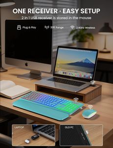 RGB Backlit <b>Wireless</b> Keyboard Mouse Combo Rechargeable Ergonomic 2.4G Keyboard Set for Home Office Laptop <b>PC</b> - Product Image 4