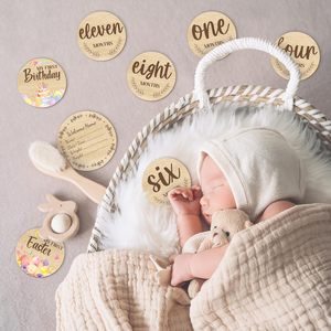 Carte Fotografiche Mensili in Legno Incise per Neonati, Accessori per Foto di Tappe Importanti del Bambino, Doppia Faccia, per Annuncio Nascita - Product Image 4
