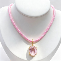 Nouveau collier en corde tressée de couleur dopamine, style européen et américain, accessoires DIY, pendentif ovale en zircon coloré, chaîne de clavicule