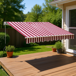 Tenda da sole a strisce bordeaux 10x8 piedi, retrattile, con funzionamento manuale, per terrazza e giardino. - Product Image 2