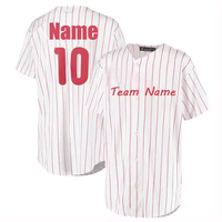 Jersey Baseball Pria Bordir Sublimasi Custom, Model V-Neck, Kancing Depan, Slim Fit, Bolak-Balik, Motif Garis Pinstripe Tim Mesh
