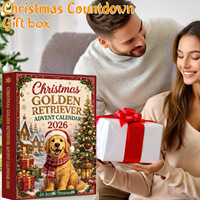 Calendrier de l'Avent en forme de chien de dessin animé doré en acrylique, boîte mystère, compte à rebours pour Noël, ornement à suspendre à l'arbre