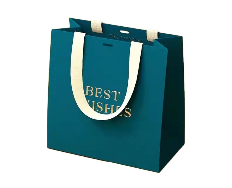 Bolsa de papel reutilizable plegable con logotipo personalizado, bolso de compras de papel de regalo de Boutique con asa de cinta