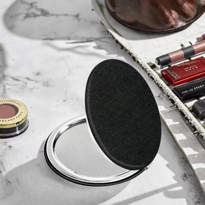 Espejo compacto con purpurina de cuero Pu redondo negro a la moda, espejos de bolsillo de viaje, espejo de maquillaje cosmético de mano - Product Image 4