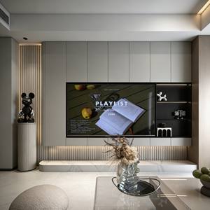 Nordic Modern Minimalist Integrated <b>TV</b> Cabinet Set Light Tone Panel Wood Style for <b>Small</b> Apartment Living Spaces - Product Image 2