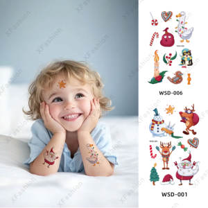 Tatuaggi temporanei natalizi divertenti con renne e pupazzi di neve per bambini - Applicazione sul corpo, carta ecologica per trasferimento ad acqua, durevole - Product Image 1