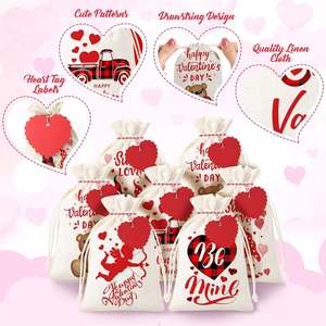 Valentine's Day 10*15cm Cotton <b>Gift</b> Bags Heart-Shaped Cloth Linen Pouch Printed <b>Small</b> Muslin Bags Parties <b>Weddings</b> Baby Showers - Product Image 2
