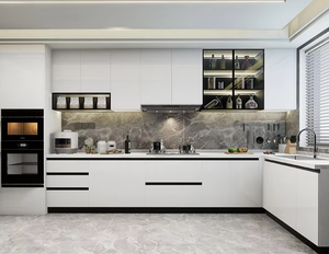 Meubles sur mesure haut de gamme et abordables au design moderne, armoires de <span class=keywords><strong>cuisine</strong></span> en mélamine blanches en forme de L, petites et complètes, provenant de Chine - Product Image 1