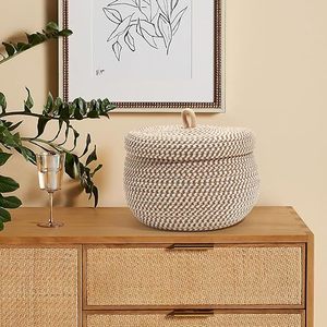 Cesta de Almacenamiento Tejida con Cuerda de Algodón Ecológica Moderna con Tapa, Organizador Multifuncional de Escritorio para Ropa, Juguetes y Lavandería - Product Image 4