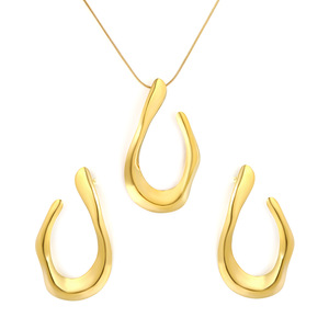 Ensemble collier et boucles d'oreilles en forme de U irrégulière, plaqué or 18 carats, bijoux pour femme, usage quotidien - Product Image 4