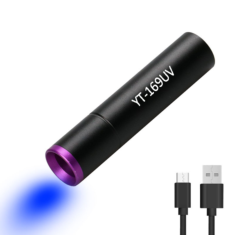 Перезаряжаемый USB-фонарик с черным фильтром, 365 нм