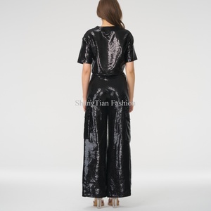 Nouveautés 2025, costumes pour femmes, haute qualité, luxe, pantalon noir à paillettes, ensemble de costume décontracté, ensemble deux pièces - Product Image 3
